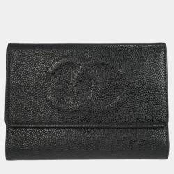 Pre Owned Chanel Black Calfskin Trifold Wallet