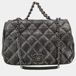 Pre Owned Chanel Gray Calfskin Pondichery Flap 2way Handbag