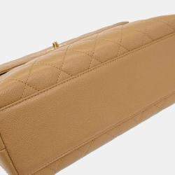 Pre Owned Chanel Beige Calfskin Top Handle Handbag