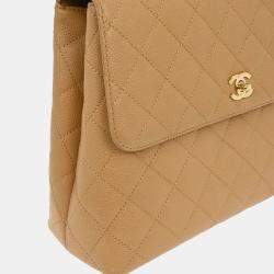 Pre Owned Chanel Beige Calfskin Top Handle Handbag