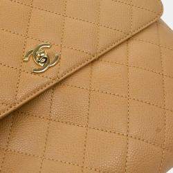 Pre Owned Chanel Beige Calfskin Top Handle Handbag