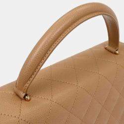 Pre Owned Chanel Beige Calfskin Top Handle Handbag