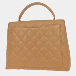 Pre Owned Chanel Beige Calfskin Top Handle Handbag