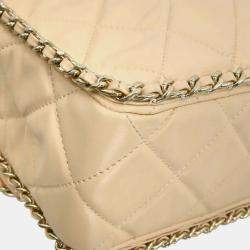Pre Owned Chanel Beige Lambskin Jumbo Chain All Over Flap Shoulder Bag