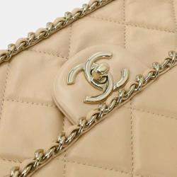 Pre Owned Chanel Beige Lambskin Jumbo Chain All Over Flap Shoulder Bag