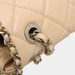 Pre Owned Chanel Beige Lambskin Jumbo Chain All Over Flap Shoulder Bag