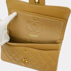 Pre Owned Chanel Beige Calfskin Small Classic Double Flap Shoulder Bag
