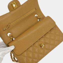 Pre Owned Chanel Beige Calfskin Small Classic Double Flap Shoulder Bag