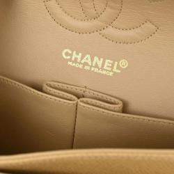 Pre Owned Chanel Beige Calfskin Small Classic Double Flap Shoulder Bag