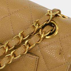 Pre Owned Chanel Beige Calfskin Small Classic Double Flap Shoulder Bag