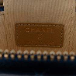 Pre Owned Chanel Blue Mini Quilted Lambskin Pearl Crush Vanity Case With Chain