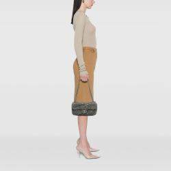 Pre Owned Chanel Blue/Green Medium Embroidered Denim Camellia Flap