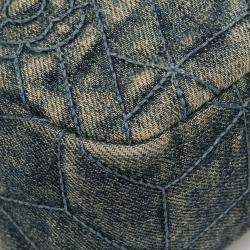 Pre Owned Chanel Blue/Green Medium Embroidered Denim Camellia Flap