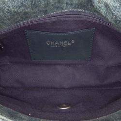 Pre Owned Chanel Blue/Green Medium Embroidered Denim Camellia Flap