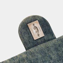 Pre Owned Chanel Blue/Green Medium Embroidered Denim Camellia Flap