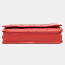 Pre Owned Chanel Red CC Quilted Lambskin Wallet on Chain