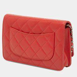 Pre Owned Chanel Red CC Quilted Lambskin Wallet on Chain