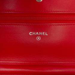 Pre Owned Chanel Red CC Quilted Lambskin Wallet on Chain