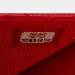 Pre Owned Chanel Red CC Quilted Lambskin Wallet on Chain