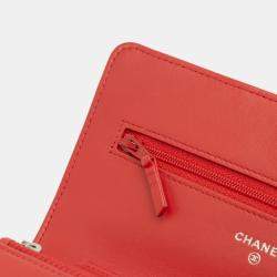 Pre Owned Chanel Red CC Quilted Lambskin Wallet on Chain
