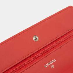 Pre Owned Chanel Red CC Quilted Lambskin Wallet on Chain