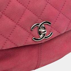 Pre Owned Chanel Pink Mini Quilted Nubuck Trianon Messenger Flap