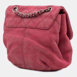Pre Owned Chanel Pink Mini Quilted Nubuck Trianon Messenger Flap