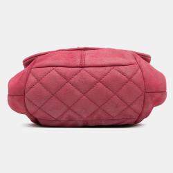 Pre Owned Chanel Pink Mini Quilted Nubuck Trianon Messenger Flap