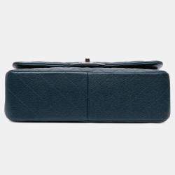 Pre Owned Chanel Blue Jumbo Classic Iridescent Caviar Double Flap