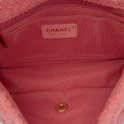 Pre Owned Chanel Pink CC Quilted Shearling and Tweed Single Flap