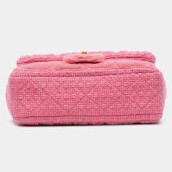 Pre Owned Chanel Pink CC Quilted Shearling and Tweed Single Flap