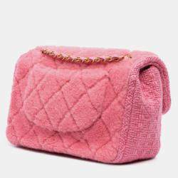 Pre Owned Chanel Pink CC Quilted Shearling and Tweed Single Flap