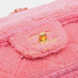 Pre Owned Chanel Pink CC Quilted Shearling and Tweed Single Flap