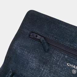 Pre Owned Chanel Navy Blue CC Quilted Metallic Fabric Wallet On Chain