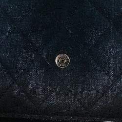 Pre Owned Chanel Navy Blue CC Quilted Metallic Fabric Wallet On Chain