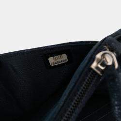Pre Owned Chanel Navy Blue CC Quilted Metallic Fabric Wallet On Chain