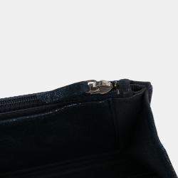 Pre Owned Chanel Navy Blue CC Quilted Metallic Fabric Wallet On Chain