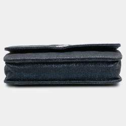 Pre Owned Chanel Navy Blue CC Quilted Metallic Fabric Wallet On Chain