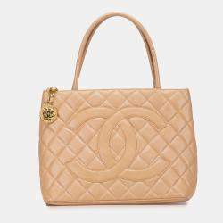 Pre Owned Chanel Beige Caviar Medallion Tote