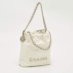 Pre Owned Chanel White Quilted Leather Mini 22 Chain Bag