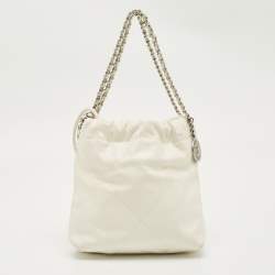 Pre Owned Chanel White Quilted Leather Mini 22 Chain Bag