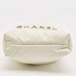 Pre Owned Chanel White Quilted Leather Mini 22 Chain Bag