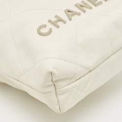 Pre Owned Chanel White Quilted Leather Mini 22 Chain Bag