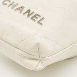 Pre Owned Chanel White Quilted Leather Mini 22 Chain Bag