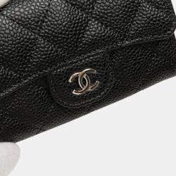 Pre Owned Chanel CC Quilted Caviar Flap Card Holder Wallet