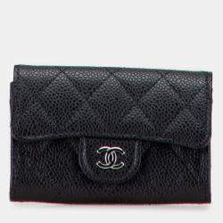 Pre Owned Chanel CC Quilted Caviar Flap Card Holder Wallet