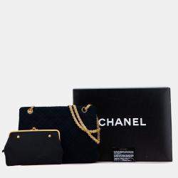 Pre Owned Chanel Blue Quilted Terry Cloth Frame Bag