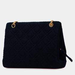 Pre Owned Chanel Blue Quilted Terry Cloth Frame Bag