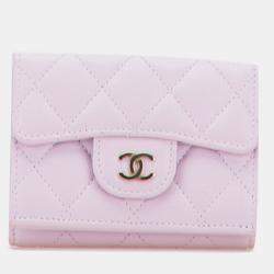 Pre Owned Chanel Pink CC Quilted Caviar Compact Flap Wallet