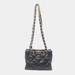 Pre Owned Chanel Black CC Quilted Lambskin Chain Shopping Bag